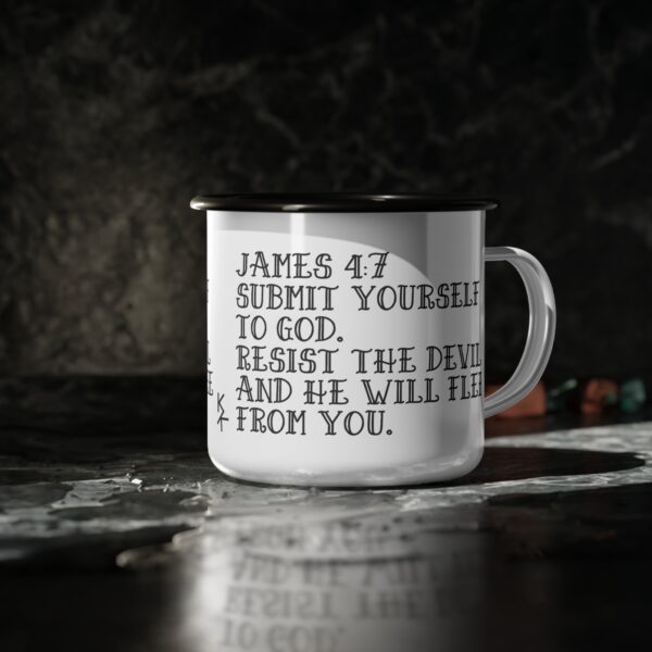 Camping Mug "Resist The Devil And He Will Flee From You James 4:7" - Image 4
